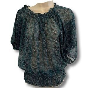 Women's Fire Los Angeles Green and Blue Sheer Top Size Small Boho Festival
